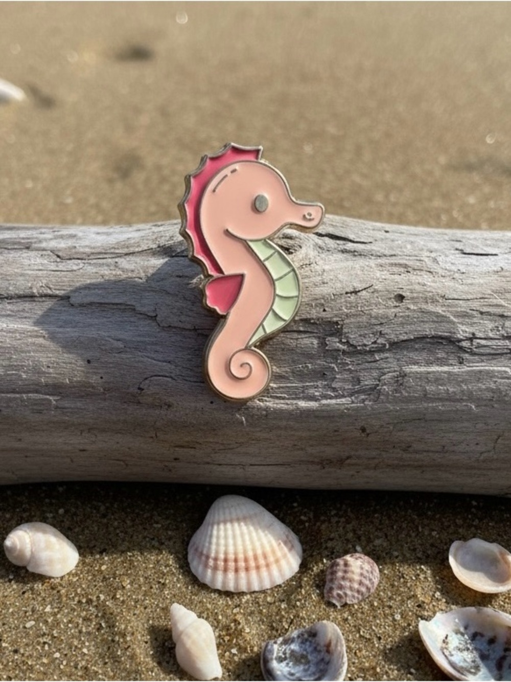 Pink Seahorse Enamel Pin Coastal Beach Ocean Cute Minimal Brooch